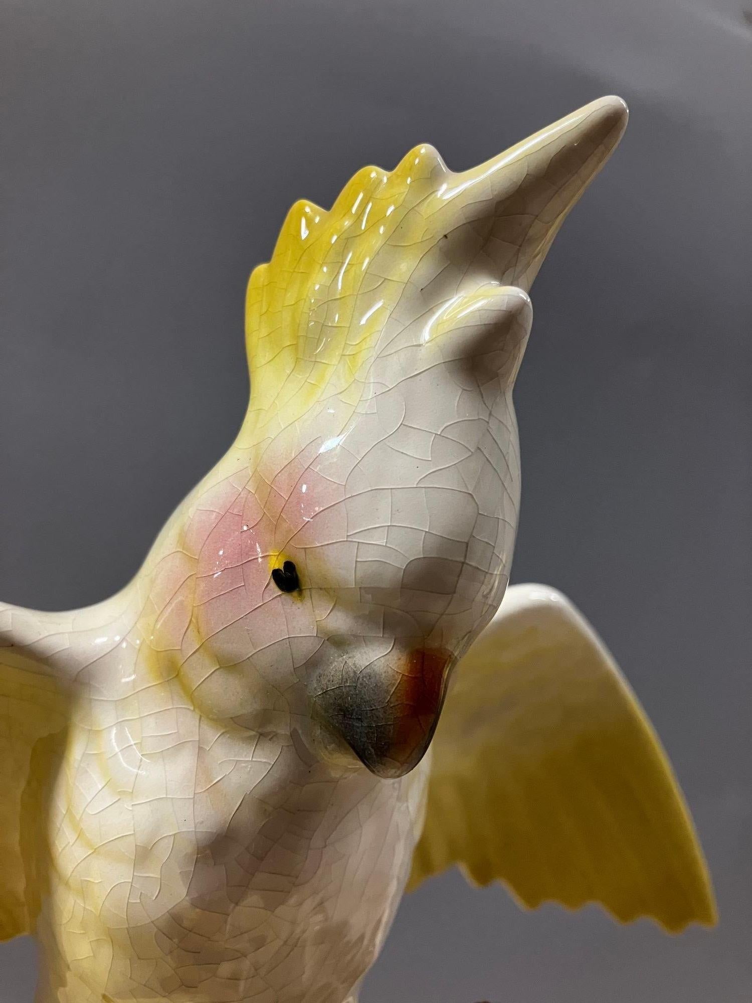 California Pottery Ceramic Tropical Cockatoo on Hibiscus Branch Statue - 16