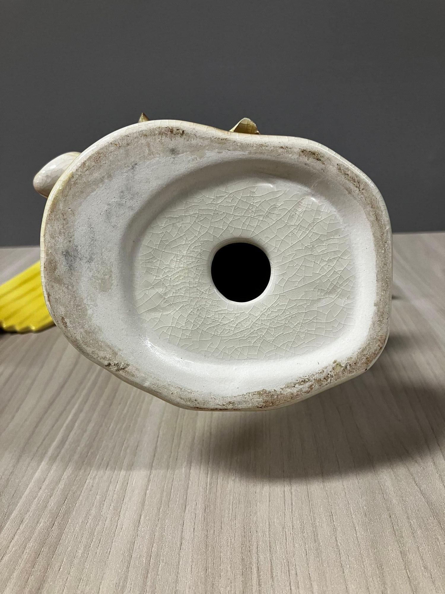 California Pottery Ceramic Tropical Cockatoo on Hibiscus Branch Statue - 18