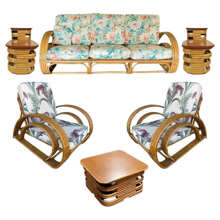 Rare Restored Double Tear Drop Stacked Rattan Lounge Chair Sofa Livingroom Set - 7