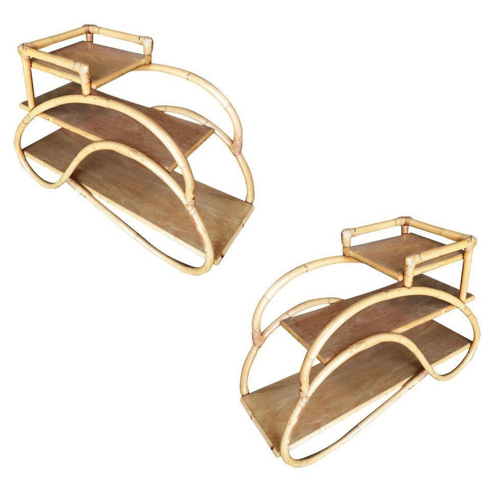 Restored Rattan "Double S" Side Table with Three-Tier Mahogany Tops - 7