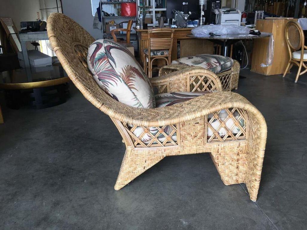 Restored Woven Wicker "Peacock" Throne Lounge Chair w/ Matching Ottoman - 14