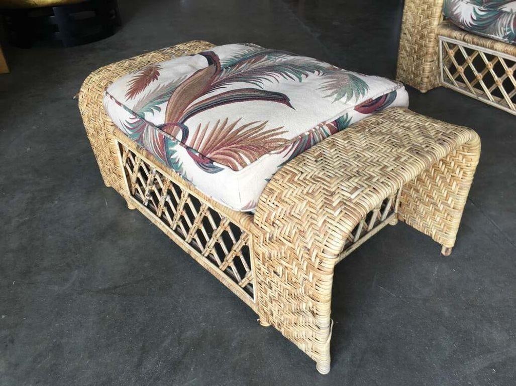 Restored Woven Wicker "Peacock" Throne Lounge Chair w/ Matching Ottoman - 16