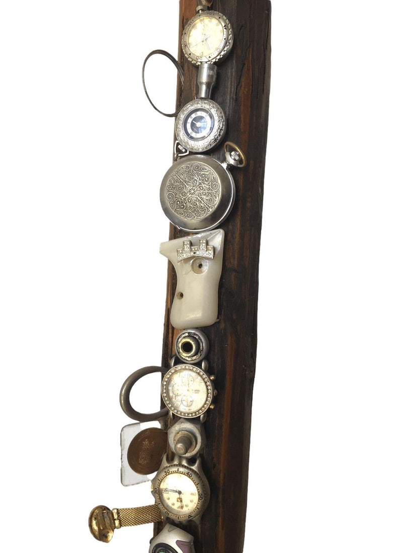 Vintage Large Wood Logs Cross with Metal and Glass decorations - 10