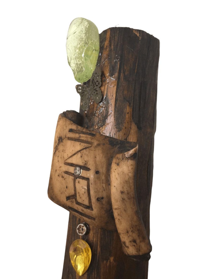 Vintage Large Wood Logs Cross with Metal and Glass decorations - 12