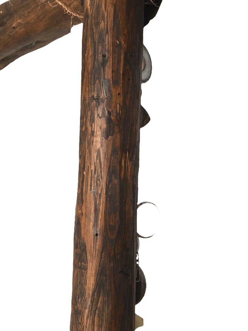 Vintage Large Wood Logs Cross with Metal and Glass decorations - 15