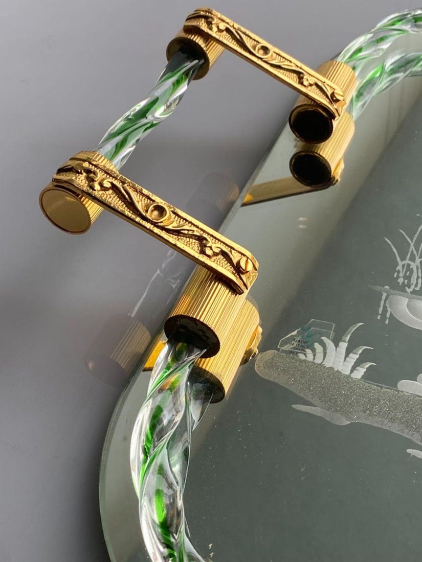 Itailan Murano Barovier Style Vanity Tray with Etched Mirror Twisted Glass Rope - 5