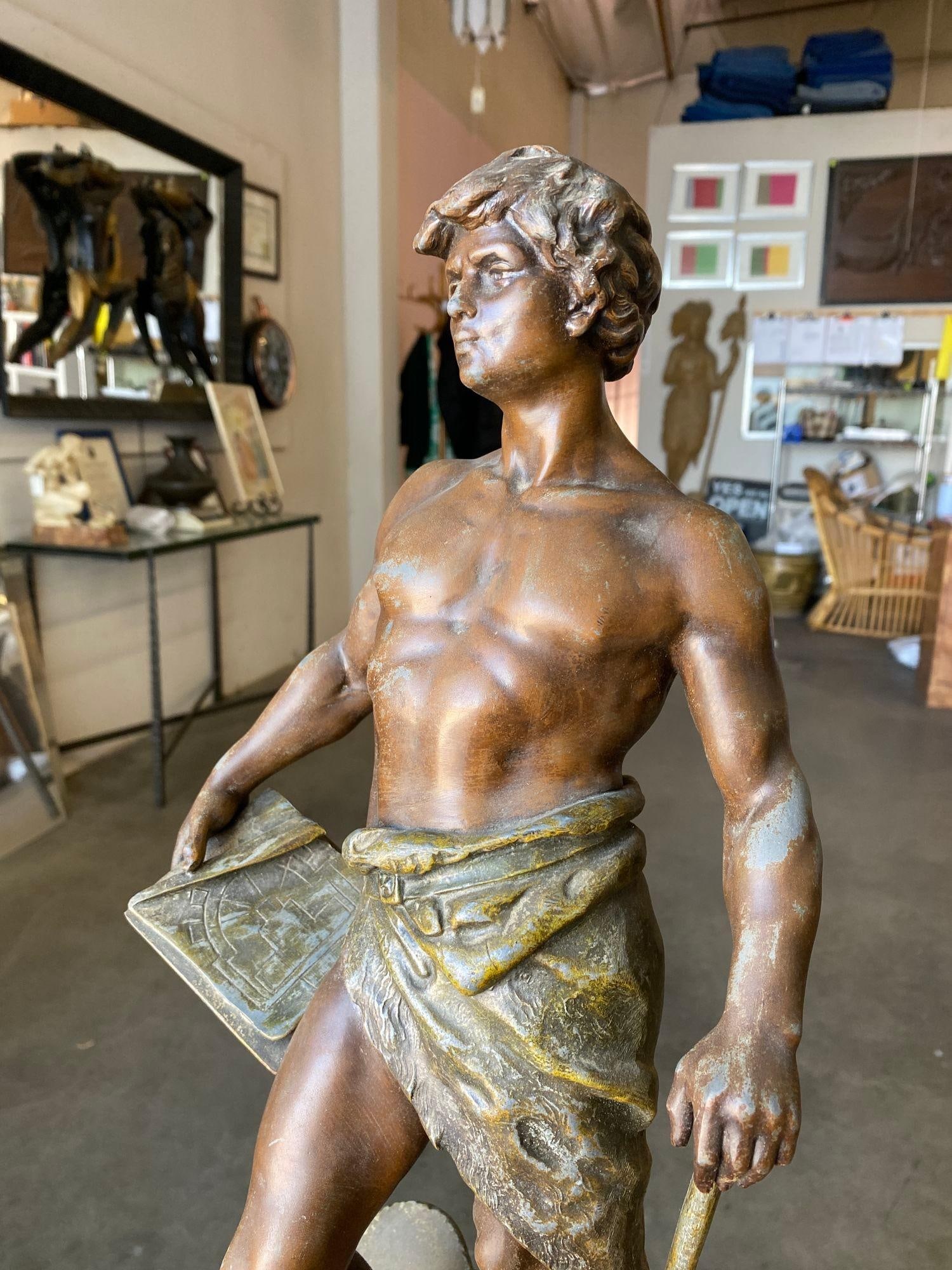 French "Le Travail" Hammership Spelter Sculpture by Francois Moreau, Circa 1900 - 4