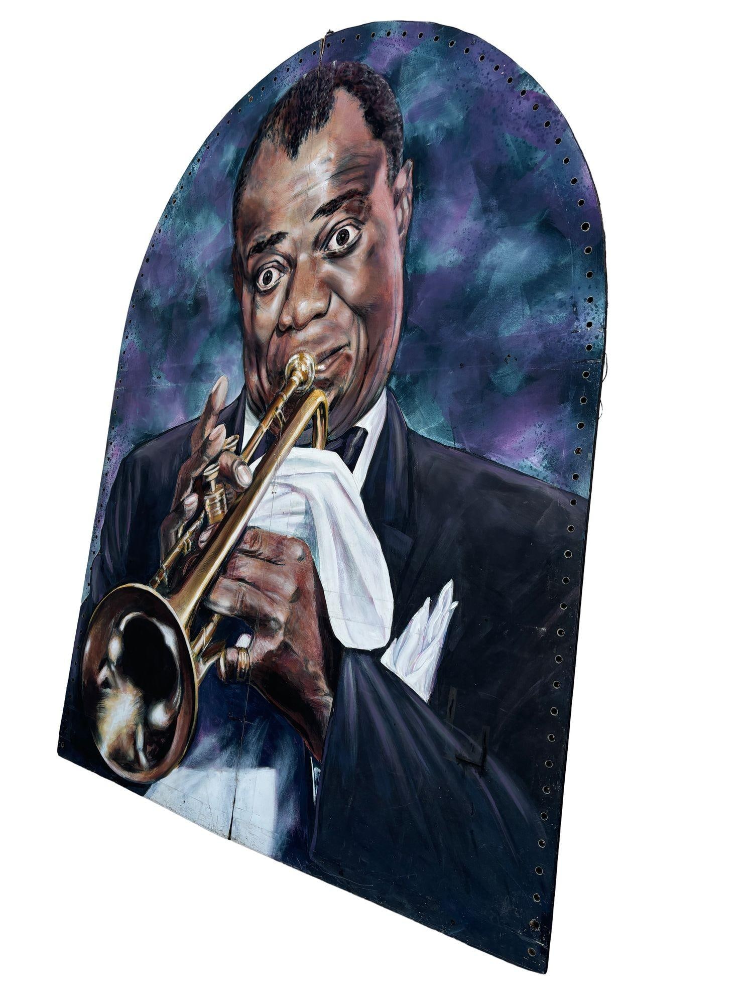 10' Foot Tall Oil on Canvas Portrait of Louis Armstrong Folding Screen - 3
