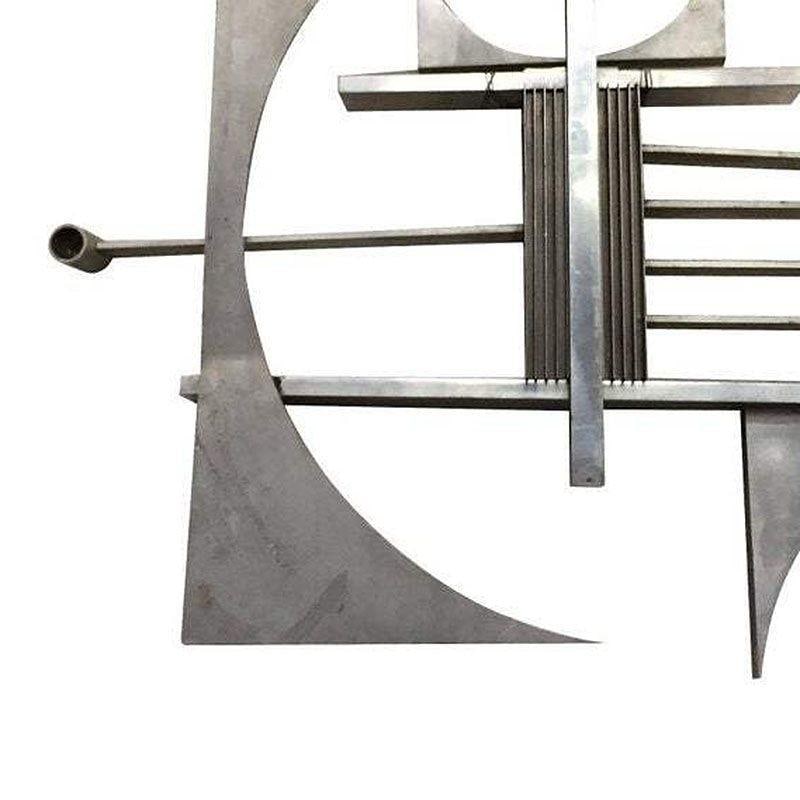 Mid-century Brutalist Free-Form Aluminum & Steel Geometric Art Wall Sculpture - 6