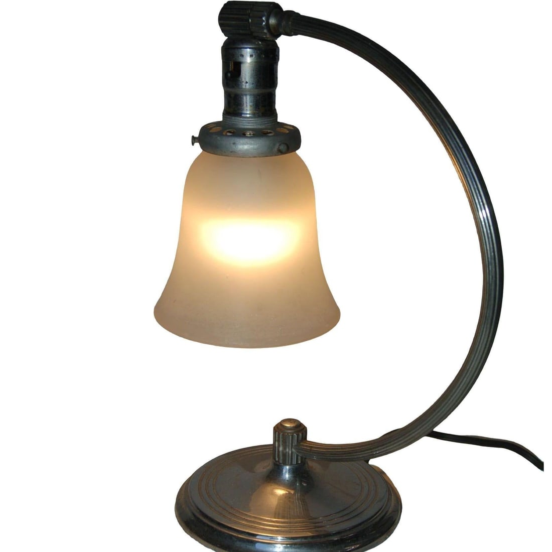 Nickel-Plated Accent Table Lamp with Frosted Bell Lamp Shade - 3