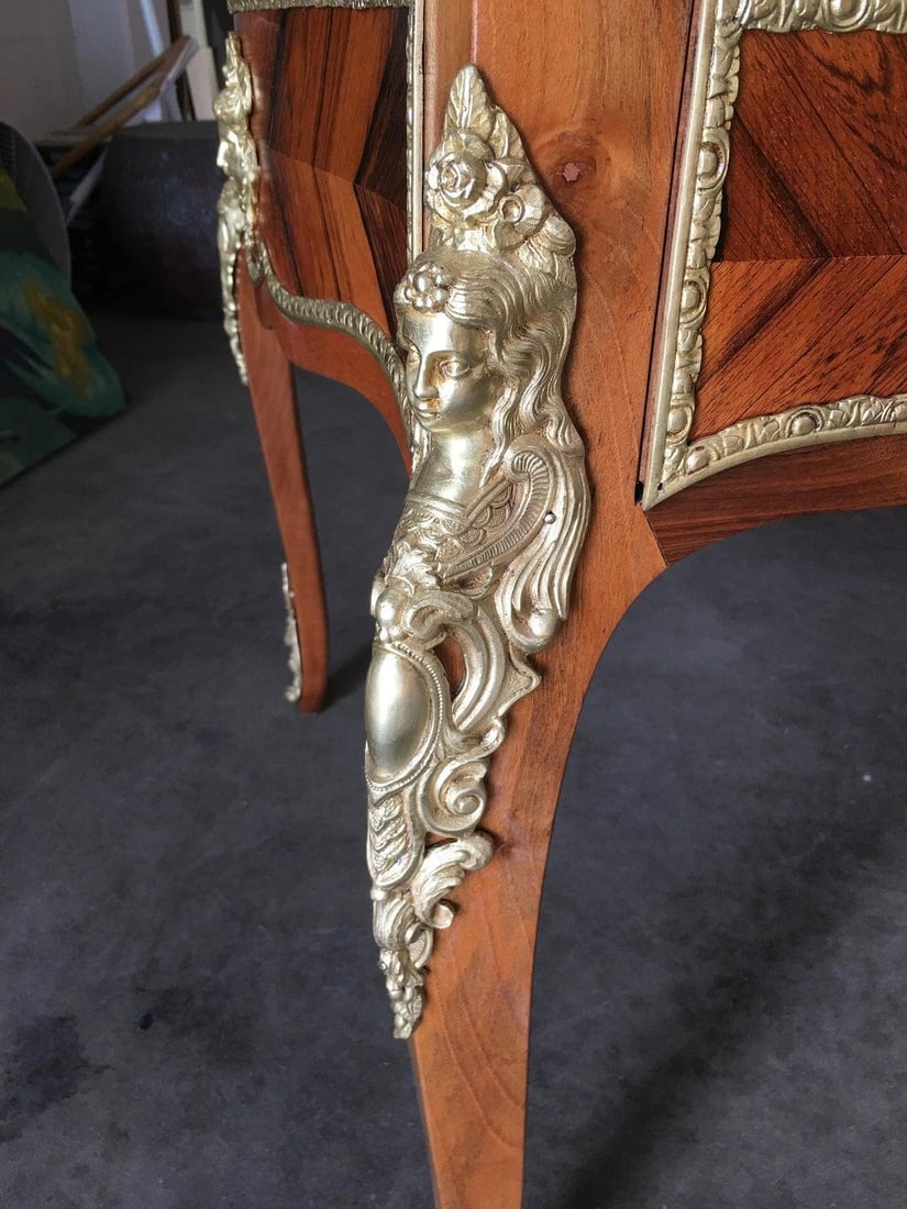 Louis XV Rococo Mahogany, Satinwood and Bureau Plat Executive Writing Desk - 3