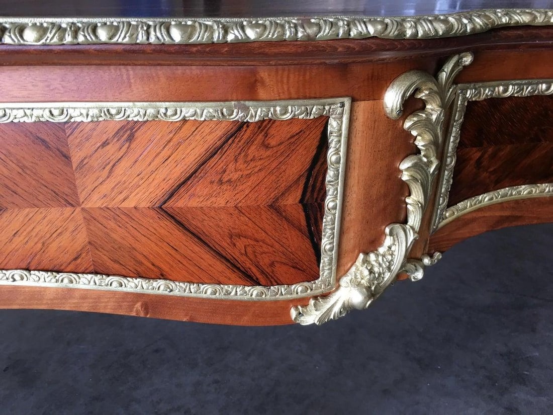 Louis XV Rococo Mahogany, Satinwood and Bureau Plat Executive Writing Desk - 4