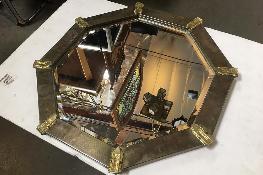 Arts & Crafts Hand Hammered Octagon Copper Mirror - 17