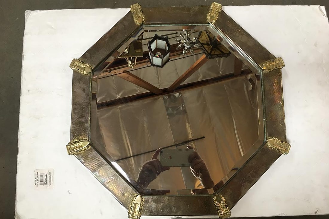Arts & Crafts Hand Hammered Octagon Copper Mirror - 8