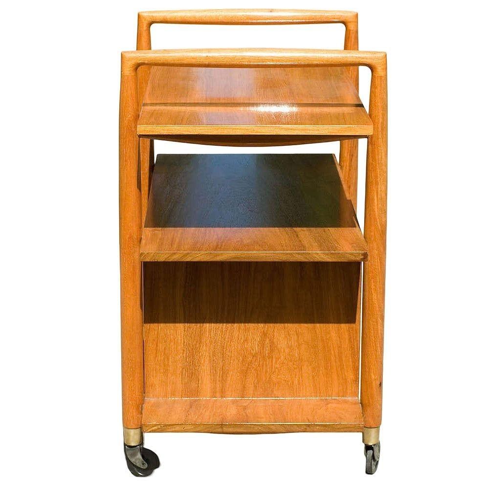 Mid-Century Three-Tier Bar Serving Cart w/ Storage Cabinet - 10