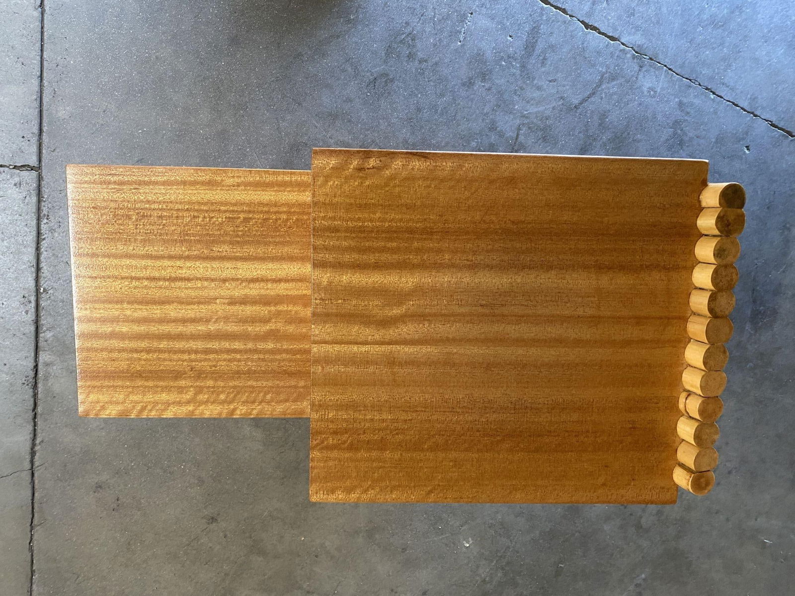 Restored Mid-Century Vertically Stacked Geometric Rattan Side Table, Mahogany - 4