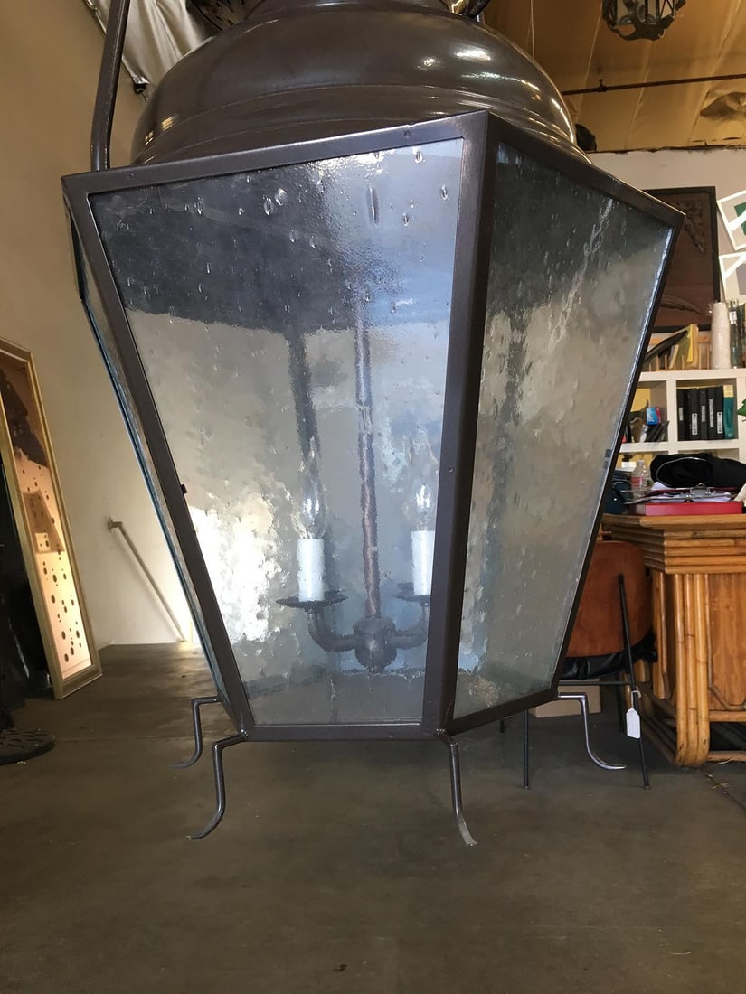 Large Octagon Bronze 4-Light Lantern Chandelier with Handle - 9