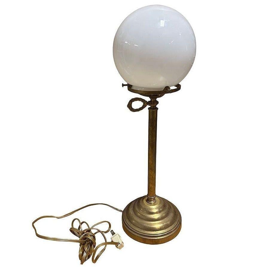 Art Deco Brass Desk or Table Lamp w/ Glass Globe - 15