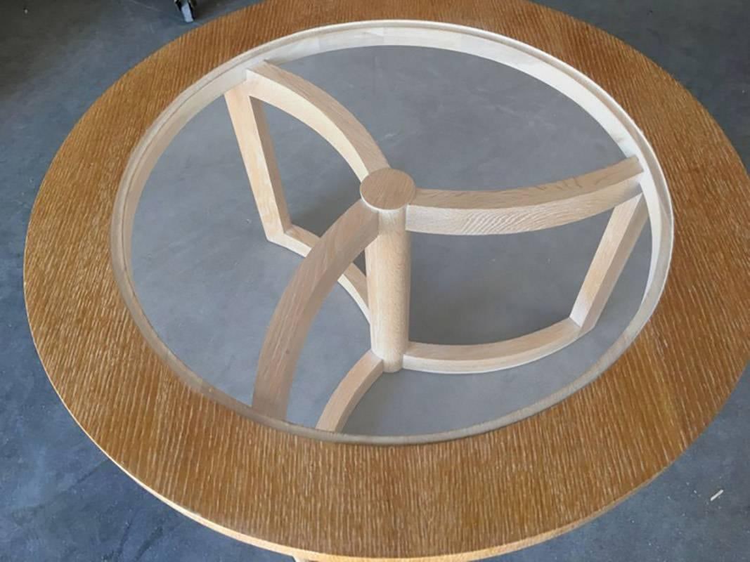 Round Scandinavian Spindle Coffee Table in Oak with Glass Top - 4