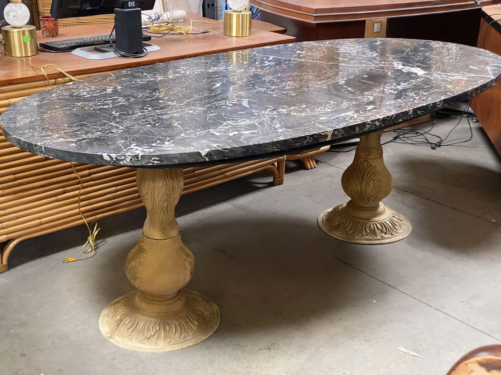 Portoro Nero Marble Dining Set with High Back Thomasville Chairs - 17