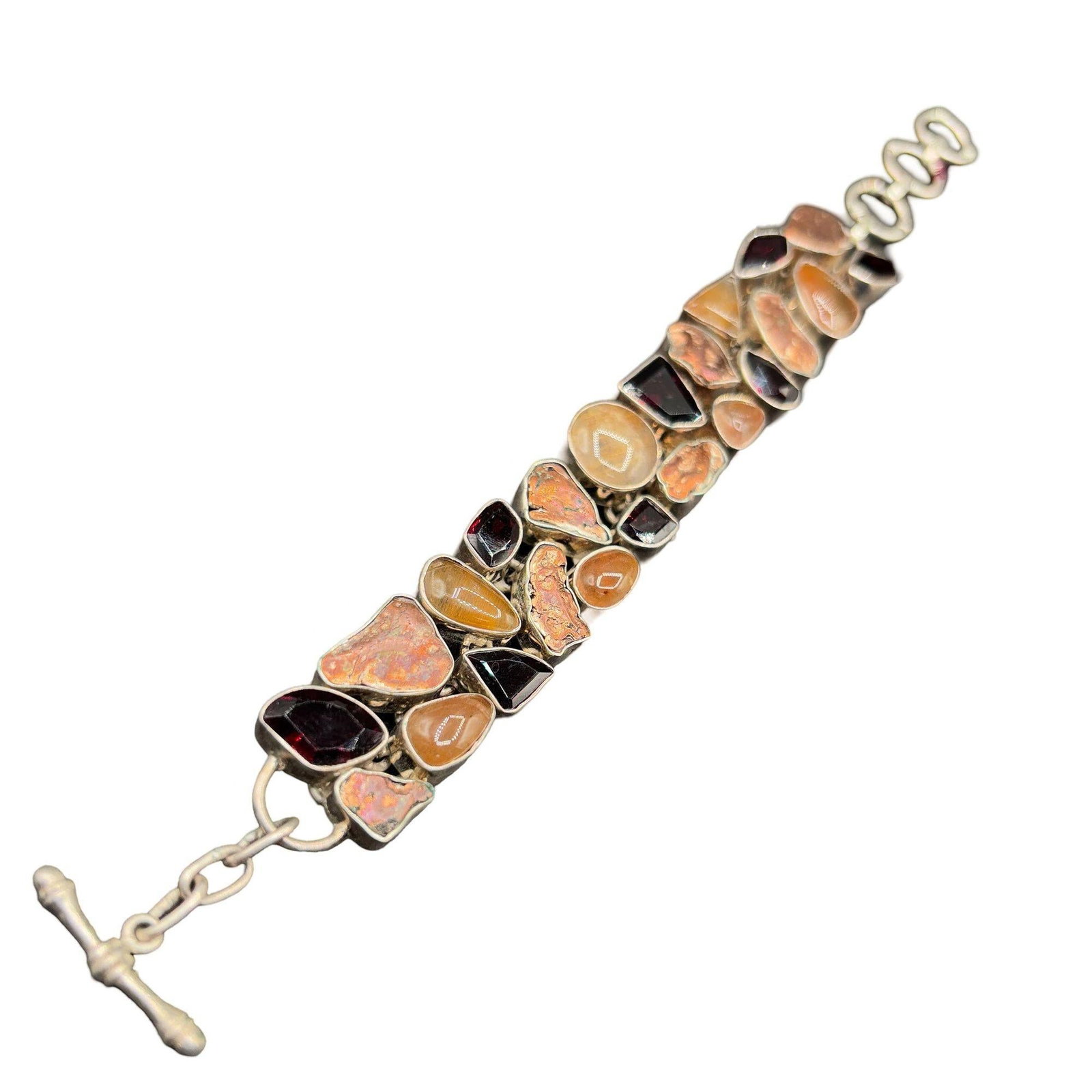 Garnet Cluster 925 Sterling Silver Fashion Jewelry 8" Inch Bracelet - 10