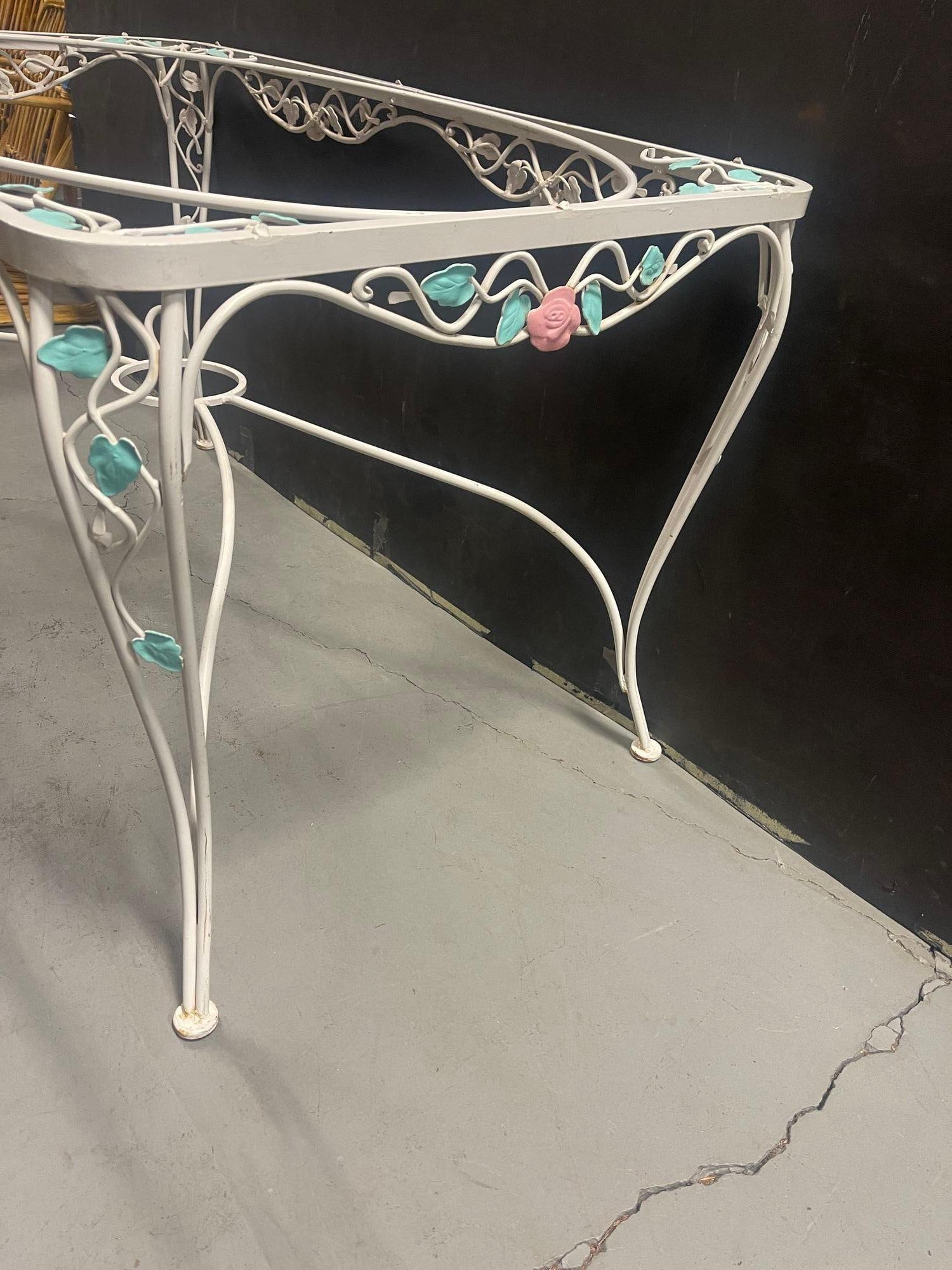 Pink Rose White Iron Garden Table and Chairs Set - 19