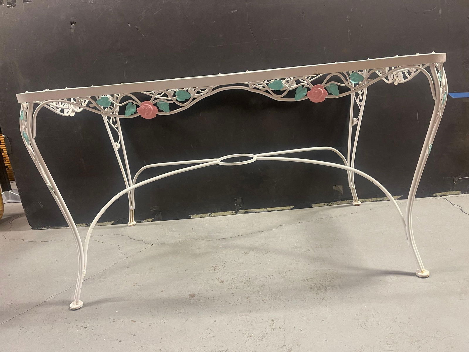 Pink Rose White Iron Garden Table and Chairs Set - 4