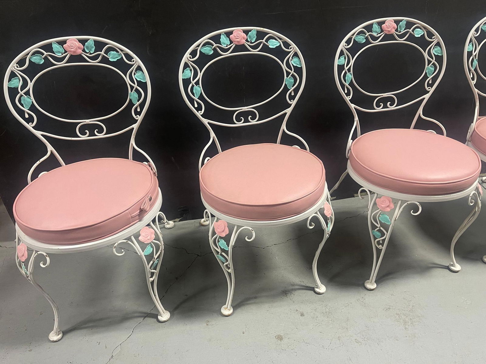 Pink Rose White Iron Garden Table and Chairs Set - 8