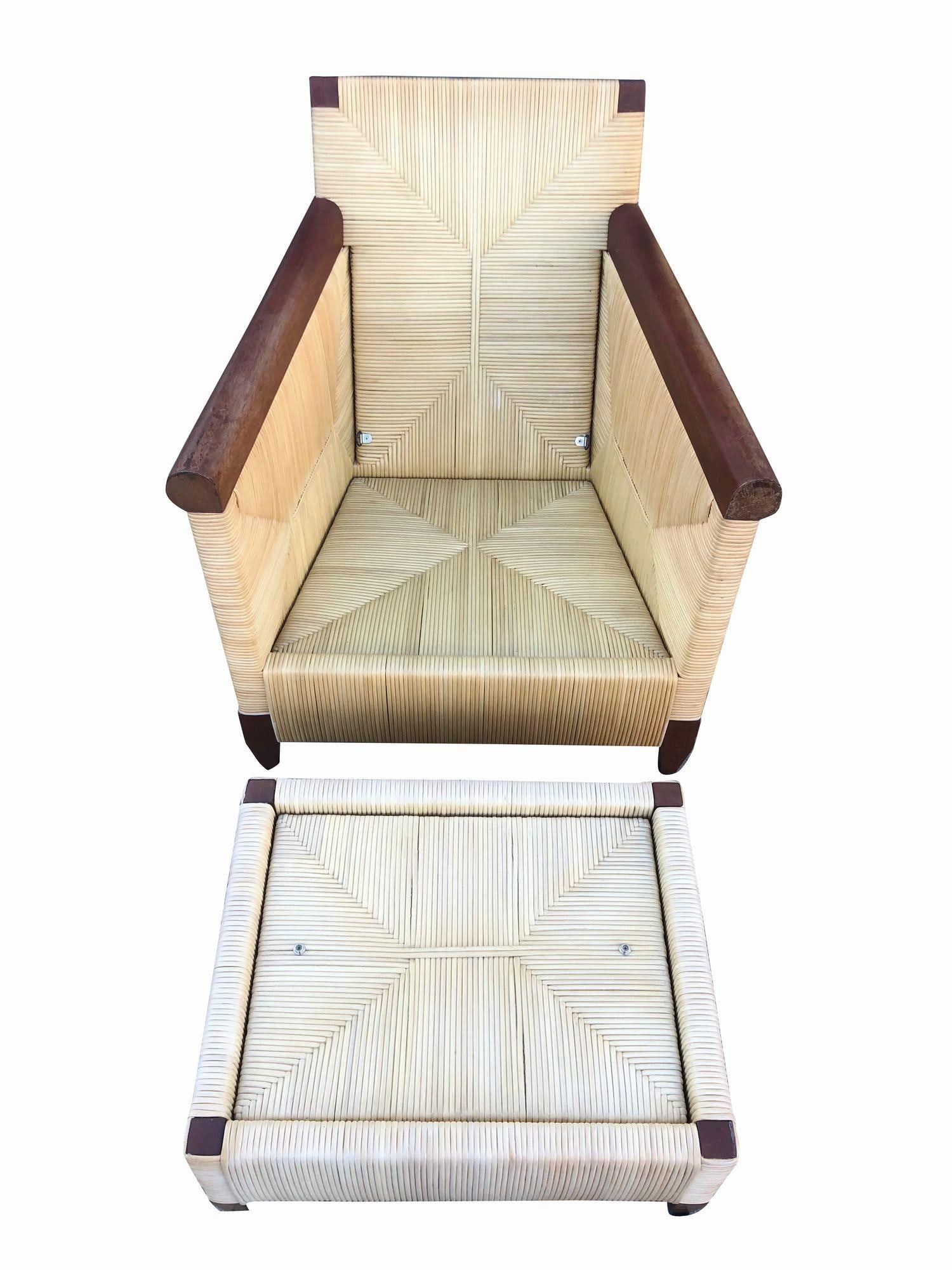 Donghia Rattan Lounge Chair & Ottoman by John Hutton, The Merbau Collection - 11