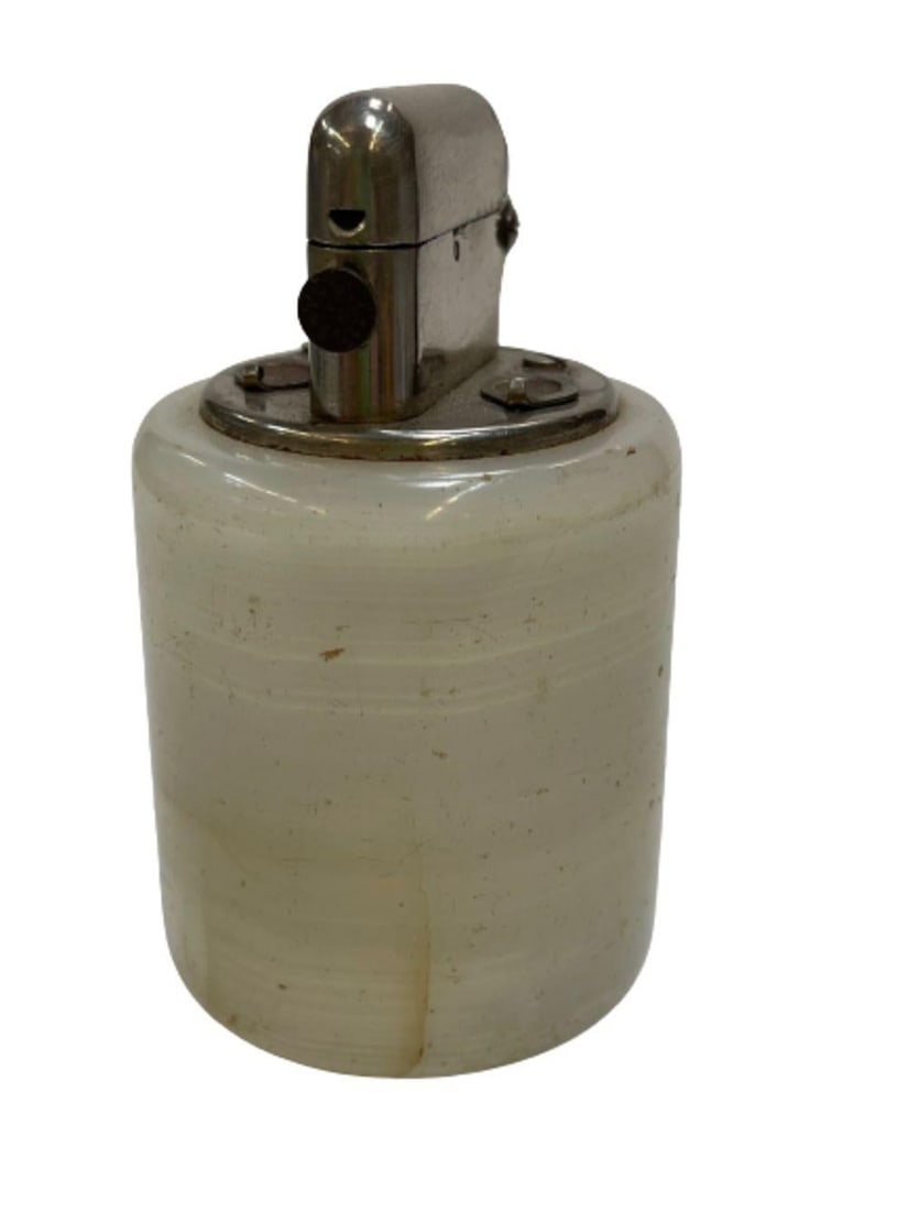 Hand Polished White Agate and Chrome Table Lighter, circa 1930 - 4