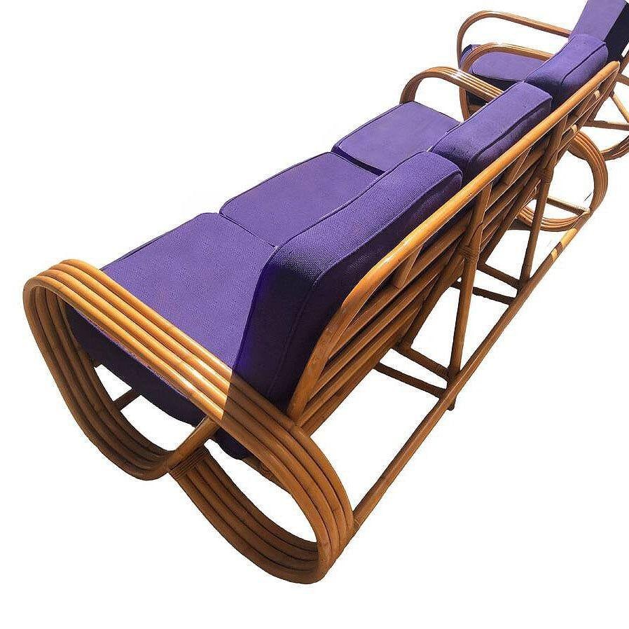 Restored MCM Rattan 4-Strand Reverse Pretzel Sofa & Lounge Chair Livingroom Set - 12