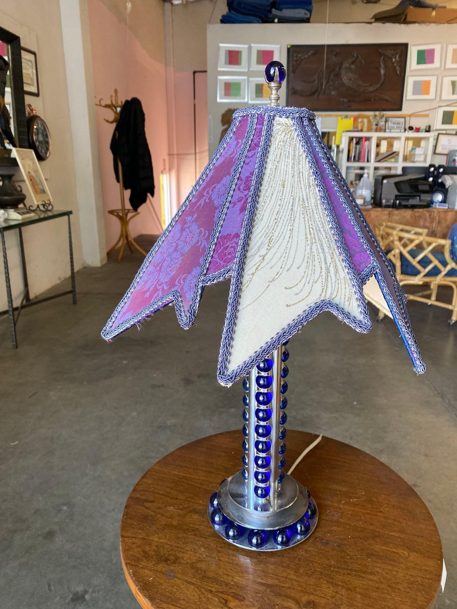 Chromed Steel and Cobalt Marble Art Deco Lamp - 4