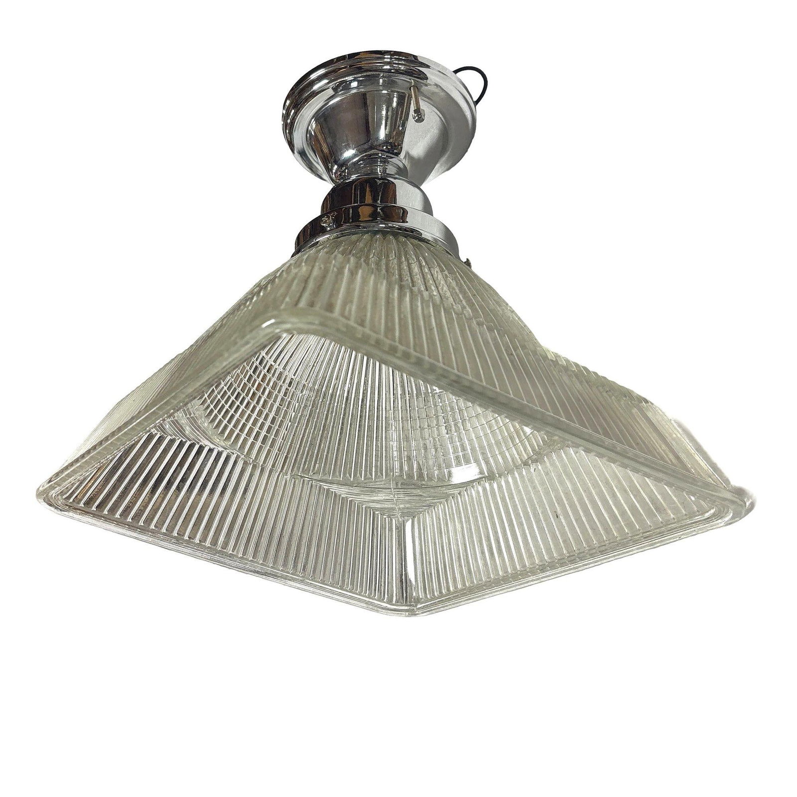 Stepped Holophane Square Pendant Chrome Ceiling Light - 13
