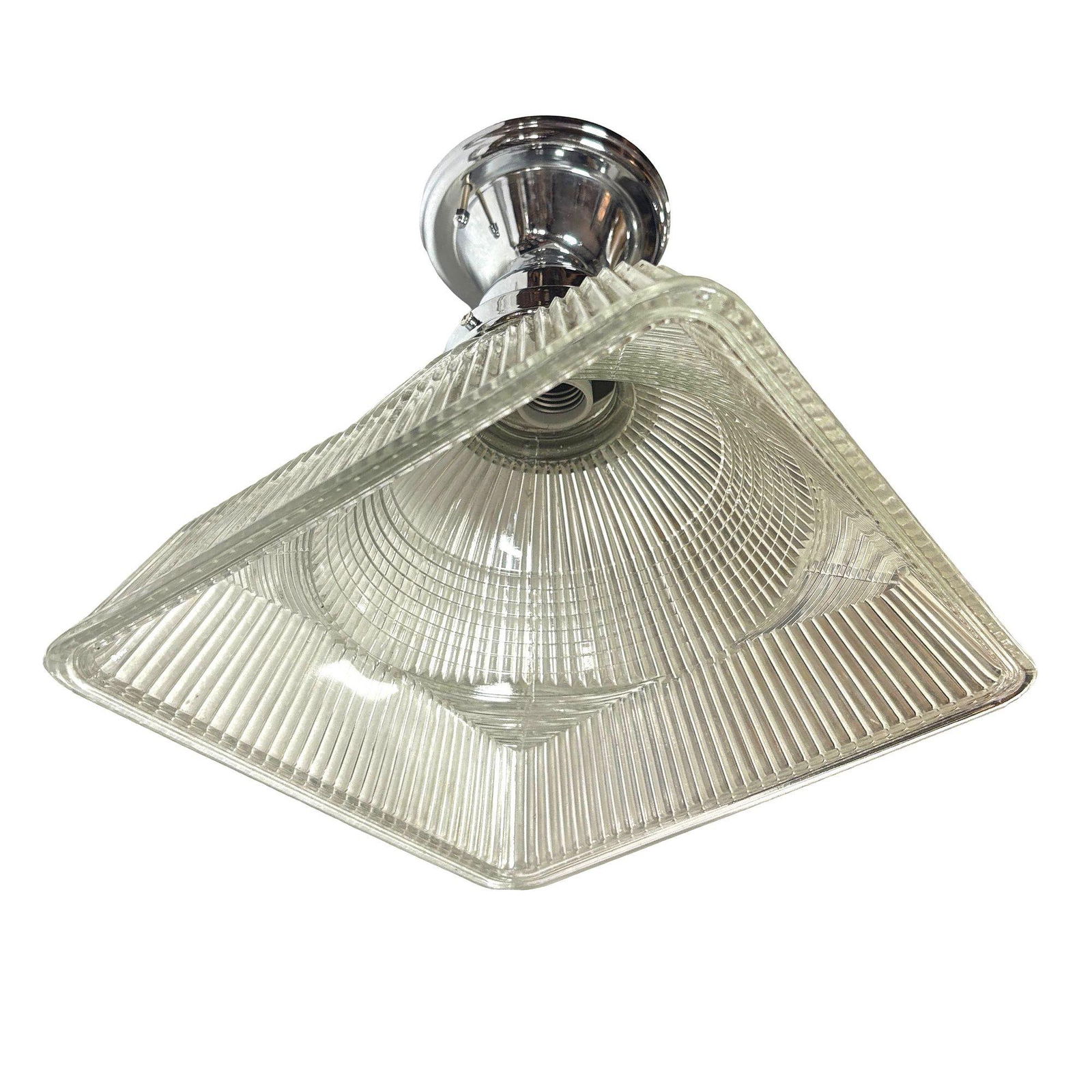 Stepped Holophane Square Pendant Chrome Ceiling Light - 4