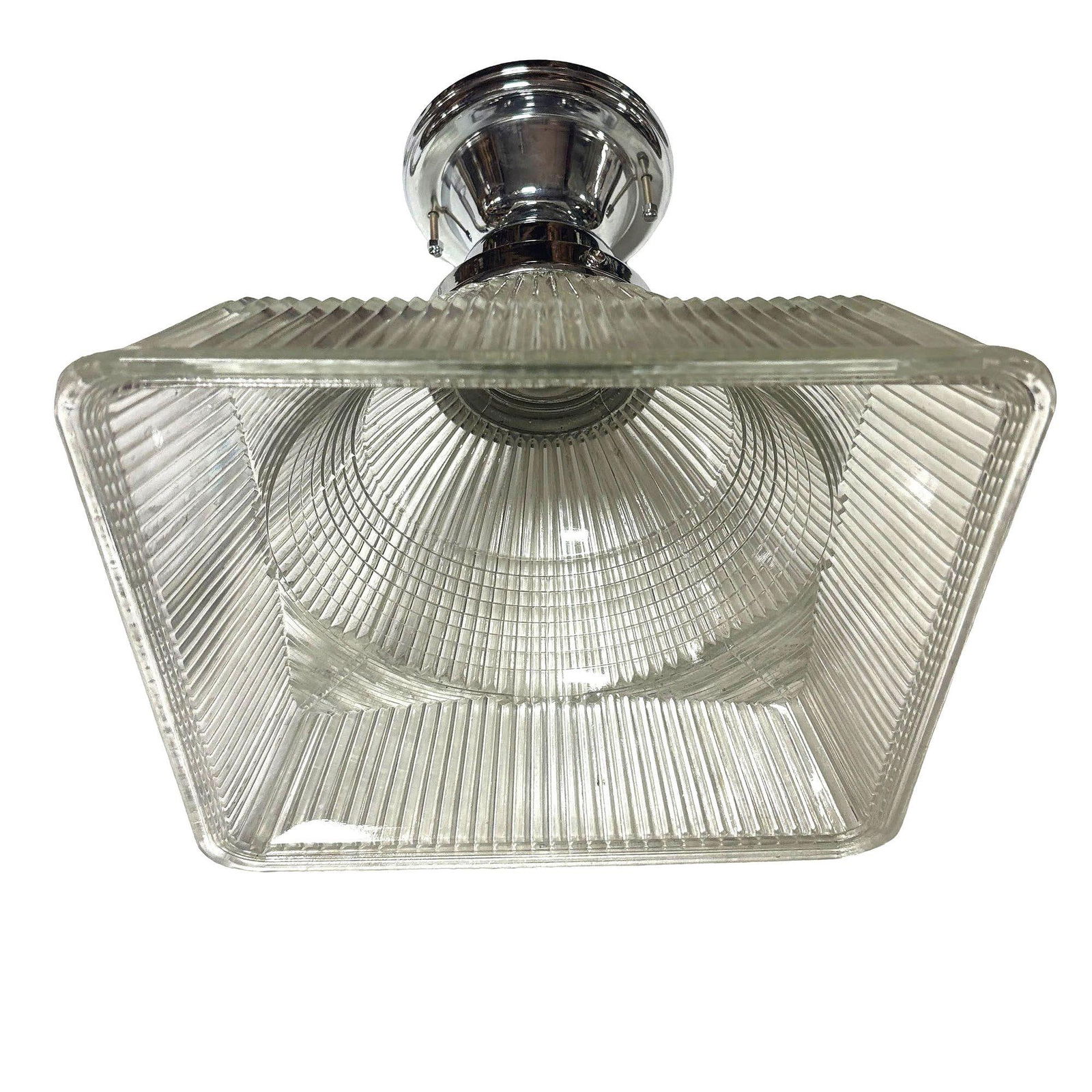 Stepped Holophane Square Pendant Chrome Ceiling Light - 9