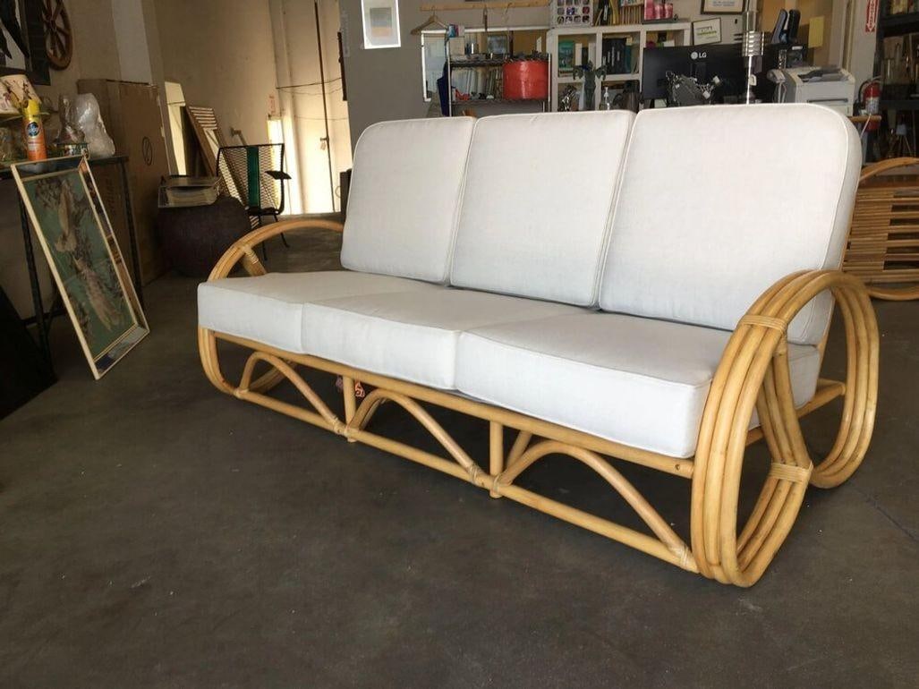Restored Three-strand 3/4 Pretzel Arm Rattan 3-Seater Sofa - 13
