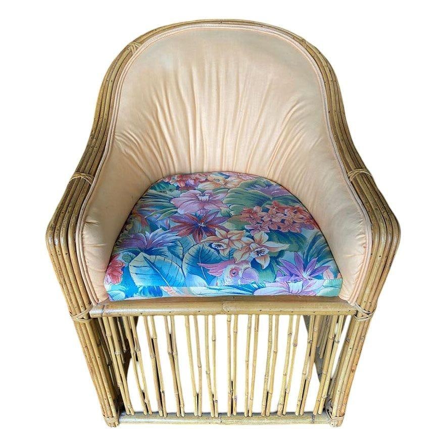 Set of Four Pencil Reed Rattan Armchair, Restored, 1970s - 2