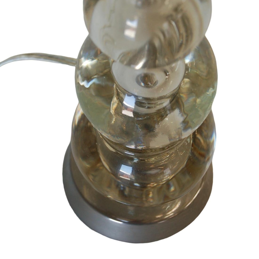 Mid-century Stacked Graduating Crystal Ball Table Lamps w/ Chrome Base, Pair - 17