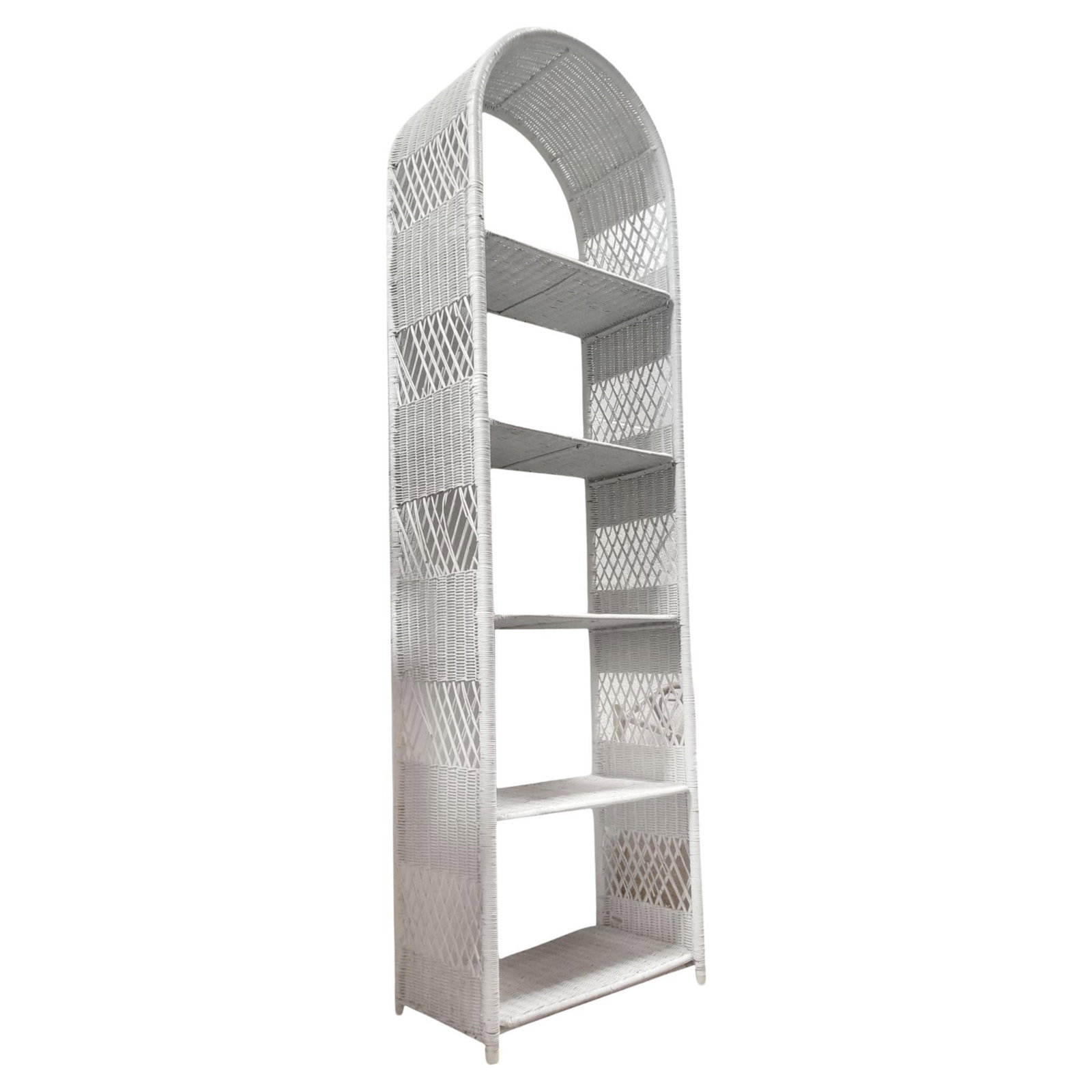 Restored White Rattan Wicker Arched Bookcase - 13