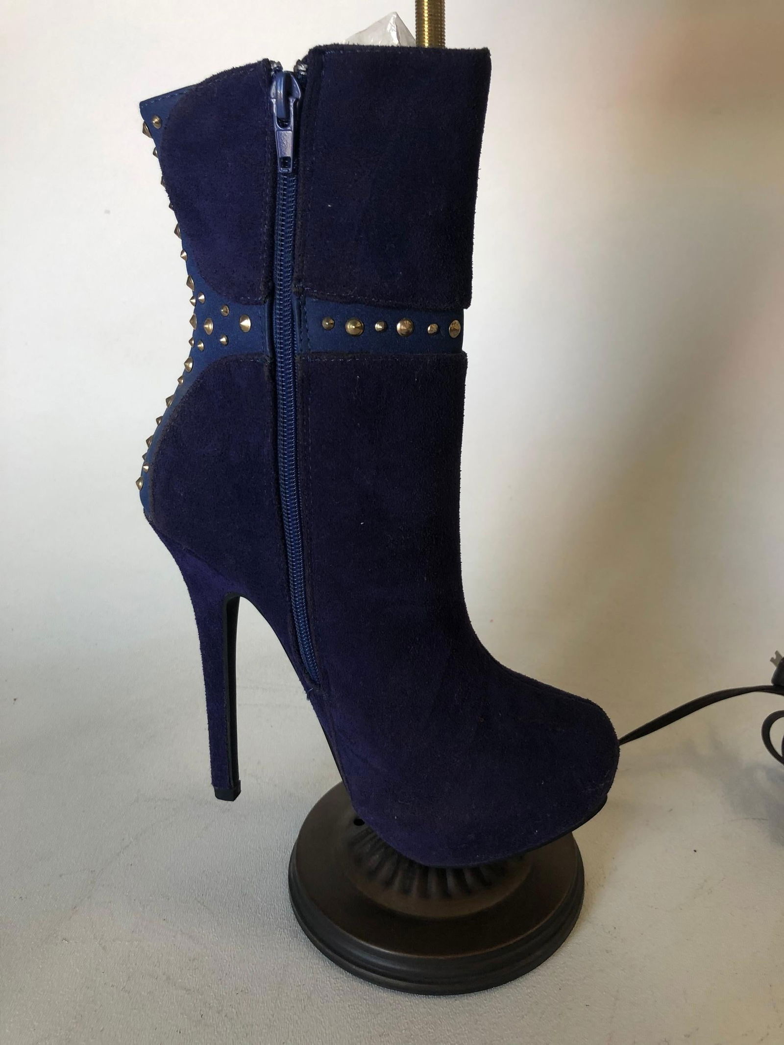 Purple Stiletto High Heel Boot Table Lamp with Floral Lamp Shade - 17