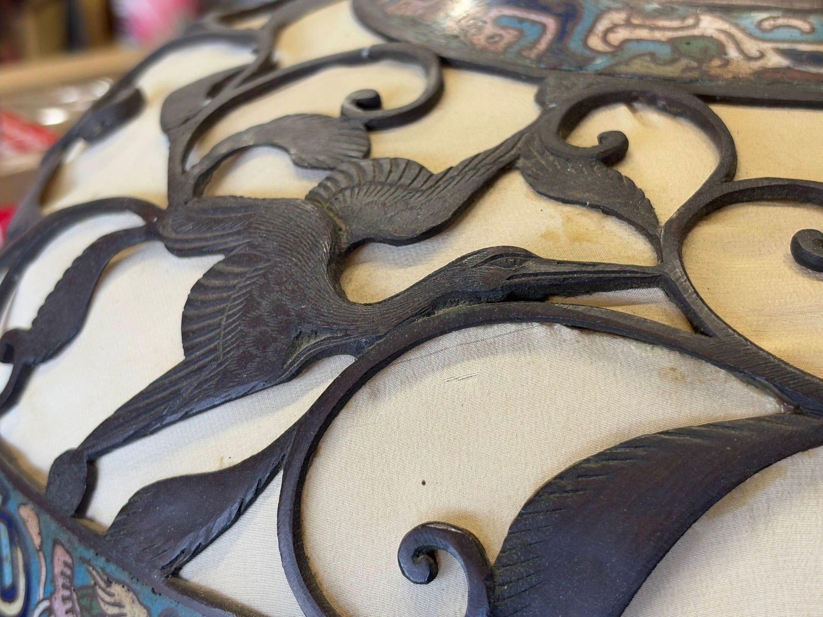 1910 Meiji Period Japanese Cloisonné Lamp with Wrought Iron and Enamel Shade - 3