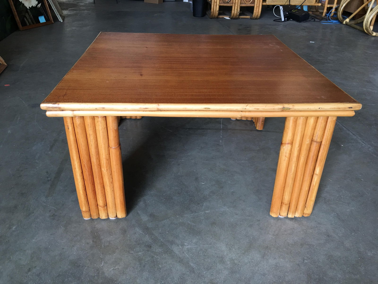 Restored Rattan Corner Side Table with Removable Mahogany Second Tier - 19