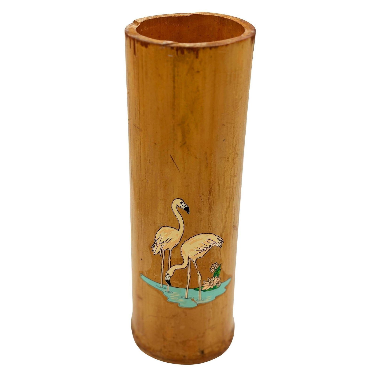 1930 Art Deco Pink Flamingo Delta Chi Leges Fraternity Bamboo Vase - 10