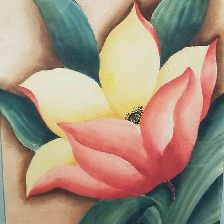 Framed Airbrush on Paper Hibiscus Tropical Floral by Jane Boyd, 1948 - 10
