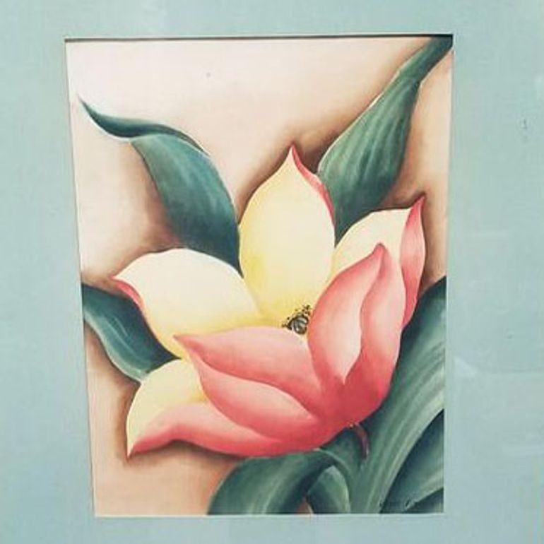 Framed Airbrush on Paper Hibiscus Tropical Floral by Jane Boyd, 1948 - 17