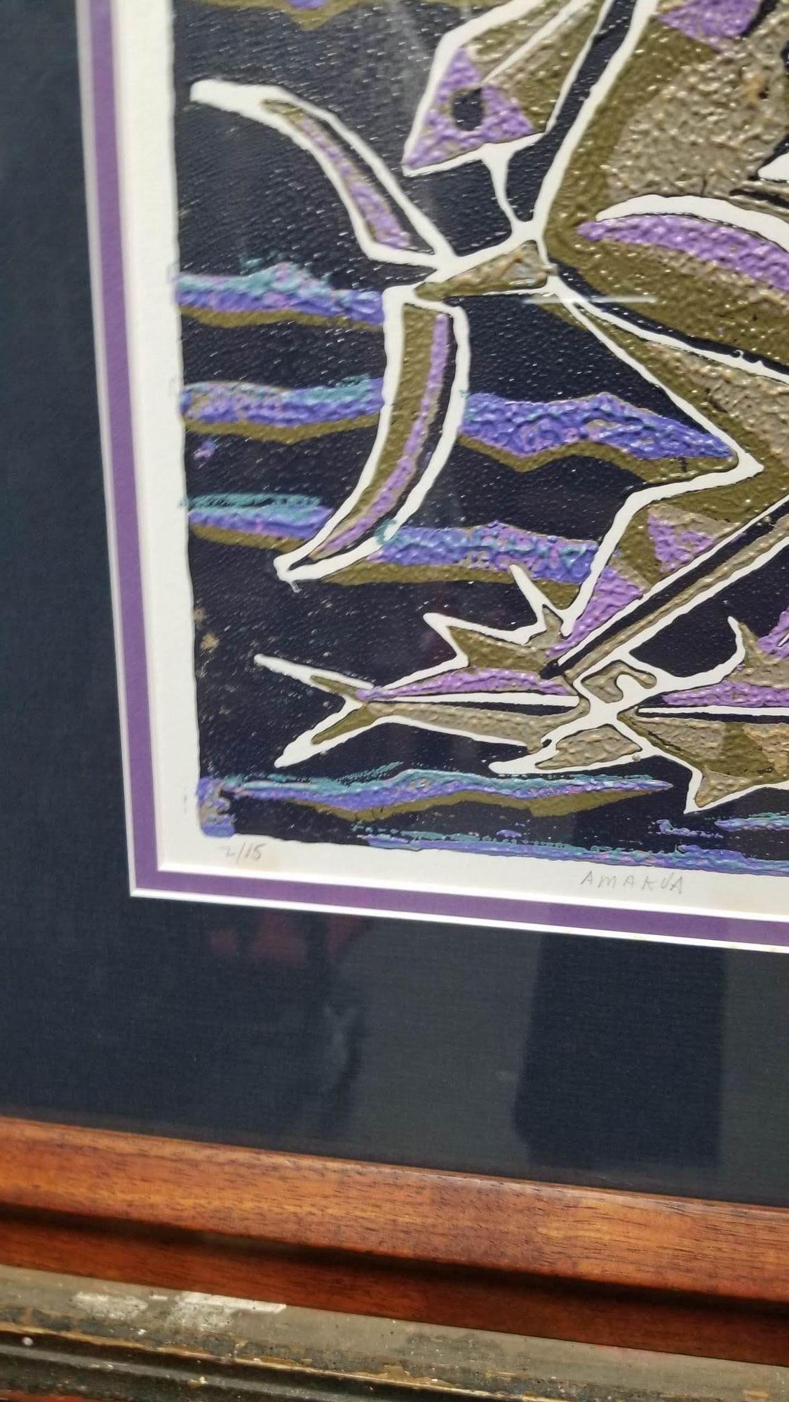 Block Print "Amakua" on Paper by Dale Moore Edition #2/15 - 10