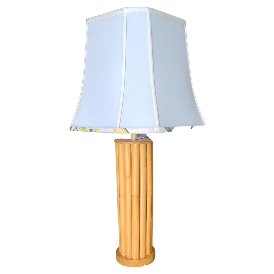 Restored Mid-Century14-Strand Stick Reed Rattan Table Lamp W/ Fancy Wrapp - 2