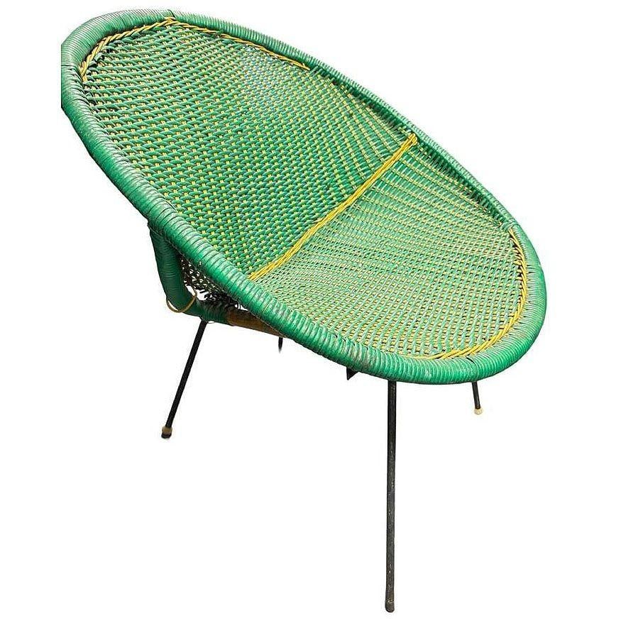 MCM Sam Avedon Styled Iron Outdoor/Patio Saucer Chair w/ Nylon Weaved Seat, Pair - 16