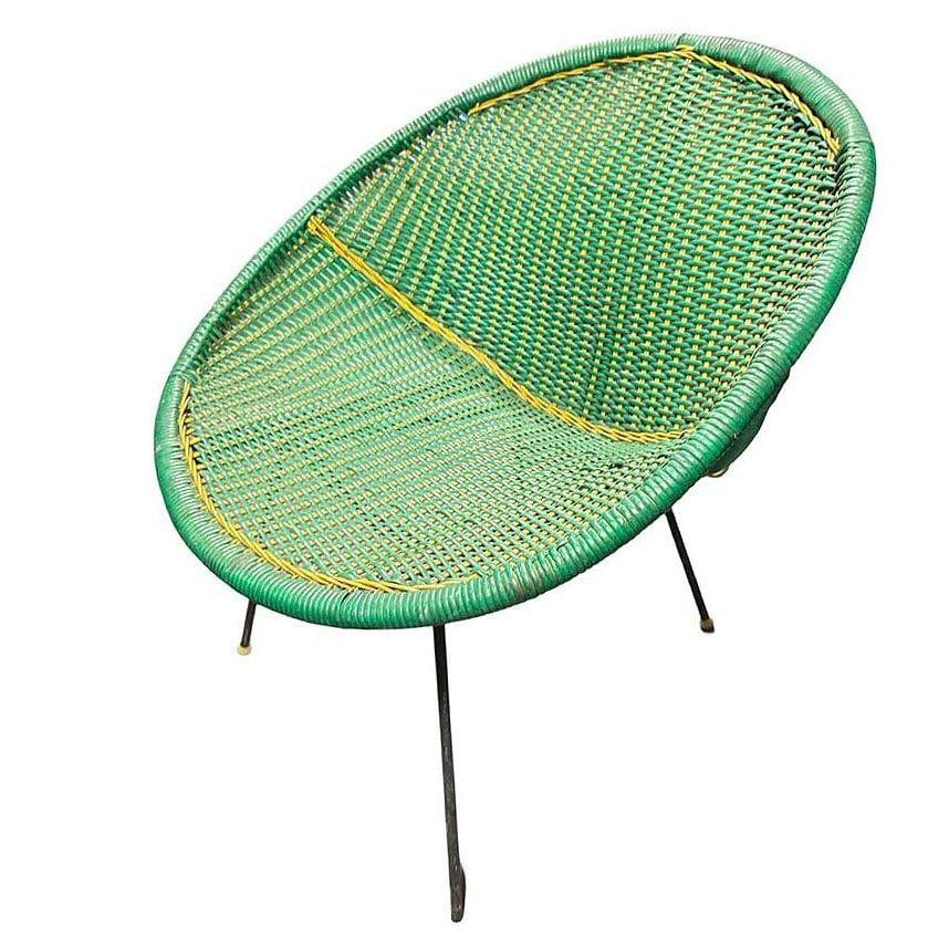 MCM Sam Avedon Styled Iron Outdoor/Patio Saucer Chair w/ Nylon Weaved Seat, Pair - 2