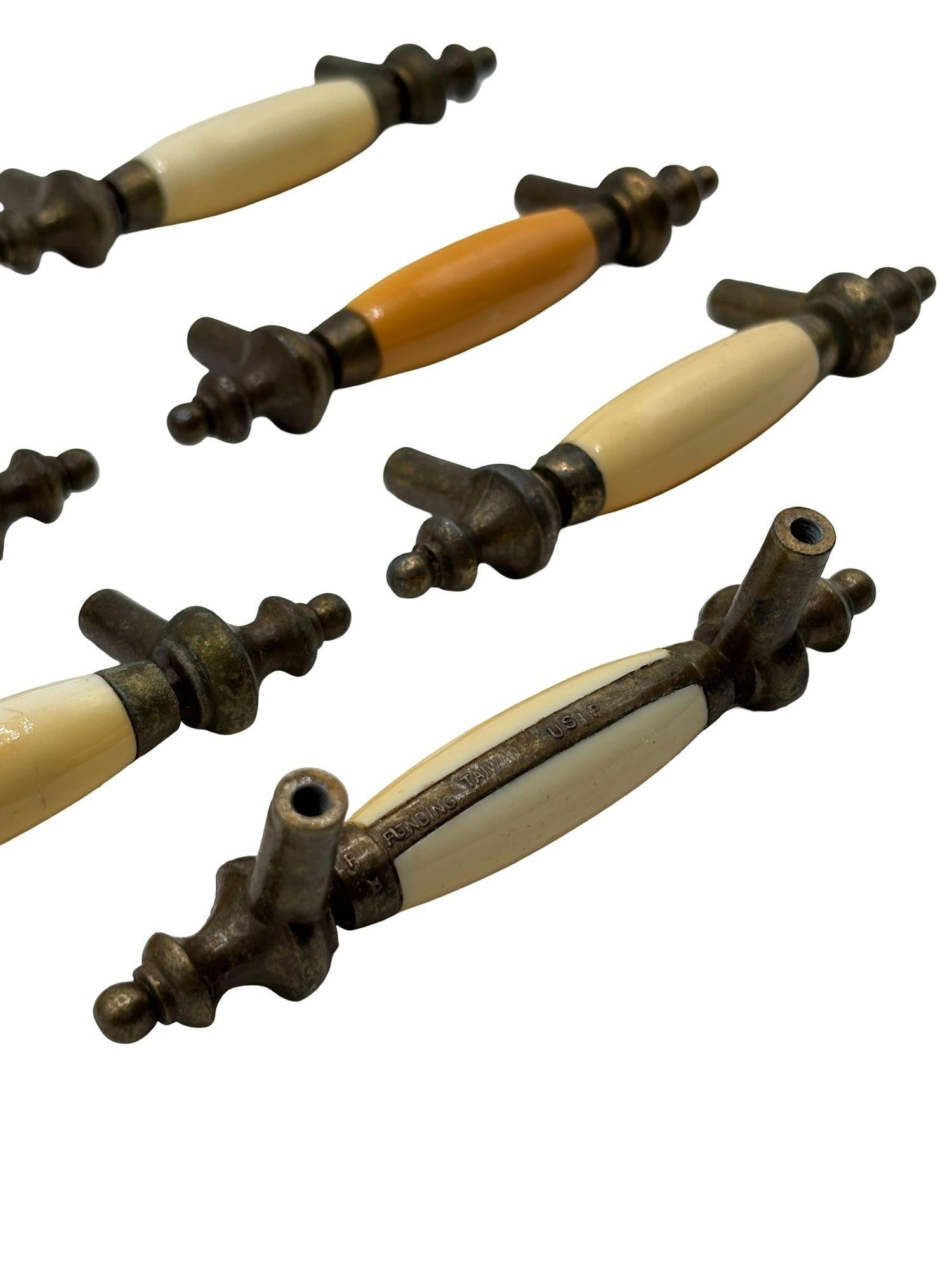 5" Patinaed Brass & Porcelain Drawer Pull Handle w/ Steeple Tips , Set of 29 - 12